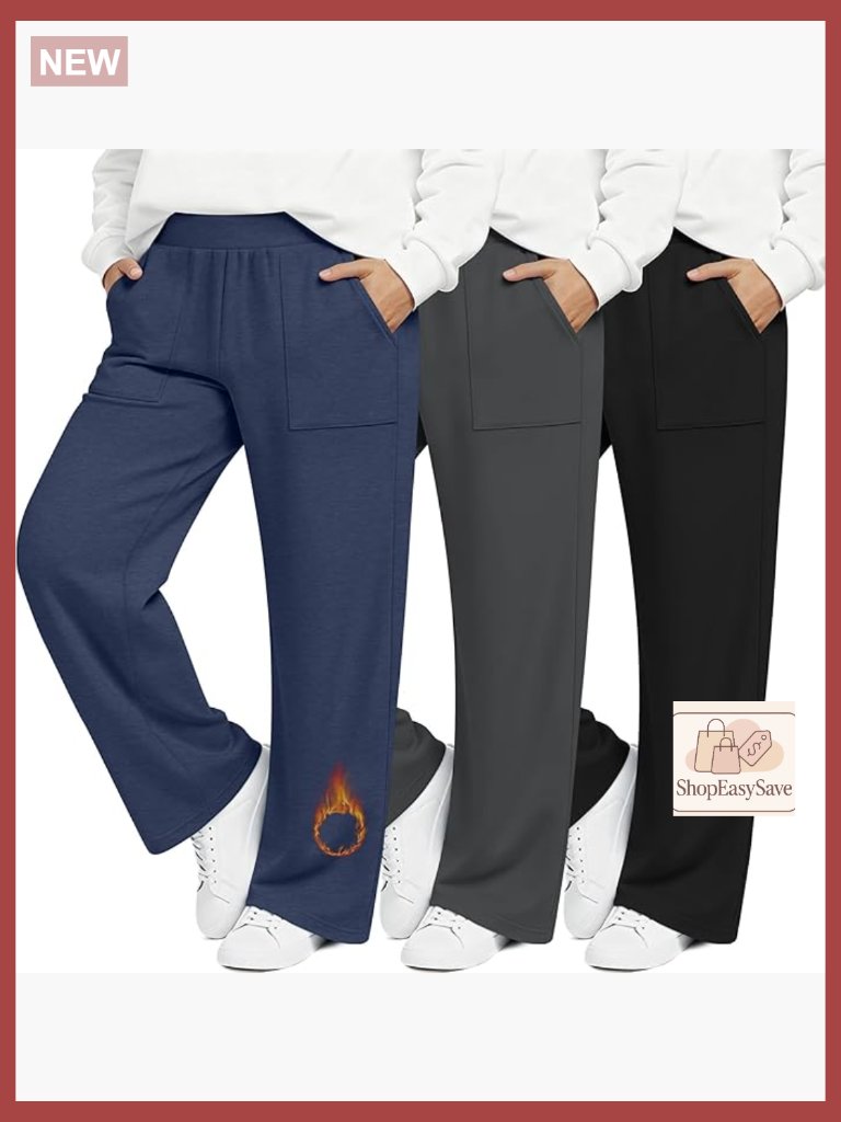 Plus Size Fleece Lined Sweatpants Wide Leg Thermal Winter Joggers Lounge Yoga